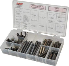 Made in USA - 300 Piece, 1/16 to 3/8" Pin Diam, Spring Pin Assortment - Steel - Apex Tool & Supply