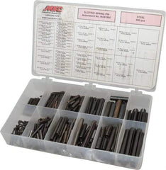 Made in USA - 500 Piece, 1/16 to 7/16" Pin Diam, Spring Pin Assortment - Steel - Apex Tool & Supply