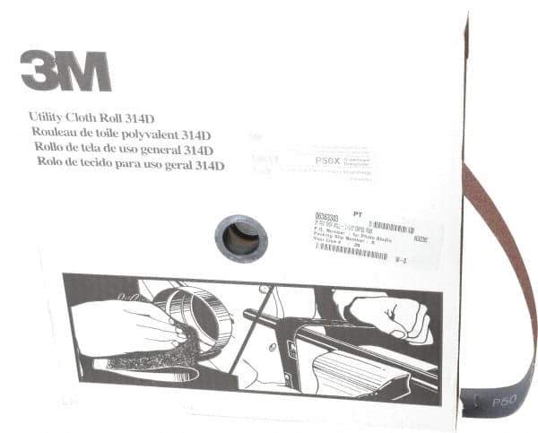 3M - 1-1/2" x 50 Yd 50 Grit Aluminum Oxide Cloth Roll - Coarse Grade, X Weighted Backing - Apex Tool & Supply