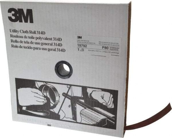 3M - 1" x 50 Yd 80 Grit Aluminum Oxide Cloth Roll - Medium Grade, J Weighted Backing - Apex Tool & Supply