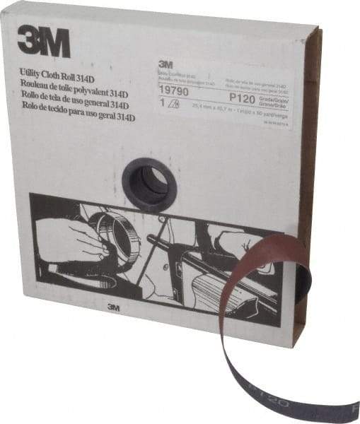 3M - 1" x 50 Yd 120 Grit Aluminum Oxide Cloth Roll - Fine Grade, J Weighted Backing - Apex Tool & Supply