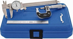 Value Collection - 3 Piece, Machinist Caliper and Micrometer Tool Kit - 0 to 1 Inch Micrometer, 0.0001 Inch Graduation - Apex Tool & Supply