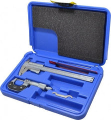 Value Collection - 3 Piece, Machinist Caliper and Micrometer Tool Kit - 0 to 1 Inch Micrometer, 0.0001 Inch Graduation - Apex Tool & Supply