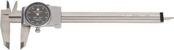 TESA Brown & Sharpe - 0" to 6" Range, 0.001" Graduation, 0.1" per Revolution, Dial Caliper - Black Face, 1.5" Jaw Length - Apex Tool & Supply