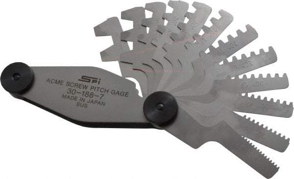 SPI - 12 Leaf, 2 to 20mm Pitch Range, Stainless Steel Screw Pitch Gage - 30° Thread Angle - Apex Tool & Supply