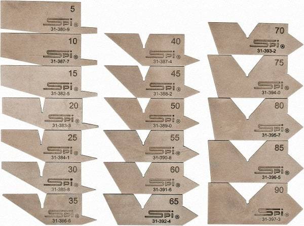 SPI - 18 Piece Stainless Steel Angle Gage Set - 6 to 90° Primary Angle - Apex Tool & Supply