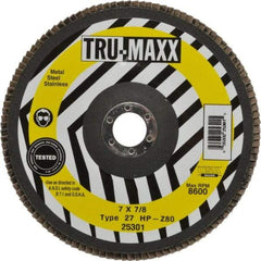 Tru-Maxx - 80 Grit, 7" Disc Diam, 7/8" Center Hole, Type 27 Zirconia Alumina Flap Disc - 8,600 Max RPM, Arbor Attaching System, Coated - Apex Tool & Supply