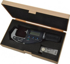Mitutoyo - 0 to 1.2 Inch Range, 0.0001 Inch Resolution, Standard Throat, IP54 Electronic Outside Micrometer - 0.0001 Inch Accuracy, Ratchet Friction Thimble, Carbide Face, SR44 Battery, Data Output, Plastic Case - Apex Tool & Supply