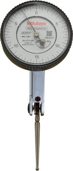 Mitutoyo - 0.06 Inch Range, 0.0005 Inch Dial Graduation, Horizontal Dial Test Indicator - 1.5748 Inch White Dial, 0-15-0 Dial Reading, Accurate to 0.0005 Inch - Apex Tool & Supply