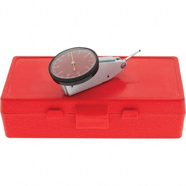 Starrett - 0.01 Inch Range, 0.0001 Inch Dial Graduation, Horizontal Dial Test Indicator - 1-3/8 Inch Red Dial, 0-5-0 Dial Reading, Includes NIST Traceability Certification - Apex Tool & Supply