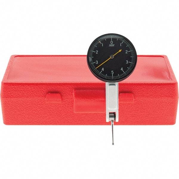 Starrett - 0.01 Inch Range, 0.0001 Inch Dial Graduation, Horizontal Dial Test Indicator - 1-3/8 Inch Black Dial, 0-5-0 Dial Reading, Includes NIST Traceability Certification - Apex Tool & Supply