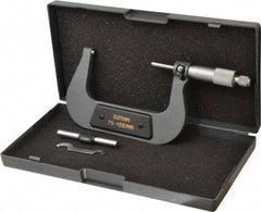 Value Collection - 75 to 100mm Range, 0.01mm Graduation, Mechanical Outside Micrometer - Ratchet Stop Thimble - Apex Tool & Supply