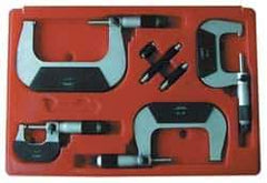 Value Collection - 0 to 75mm Range, 3 Piece Mechanical Outside Micrometer Set - 0.01mm Graduation, 0.000160, 0.000200 Accuracy, Ratchet Stop Thimble, Carbide Tipped, Forged Steel (Frame) Face - Apex Tool & Supply