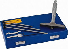 Fowler - 0 to 4" Range, 4 Rod, Satin Chrome Finish Mechanical Depth Micrometer - Ratchet Stop Thimble, 4" Base Length, 0.01mm Graduation, 0.176" Rod Diam - Apex Tool & Supply