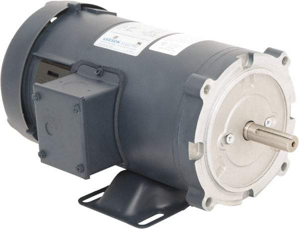 Leeson - 1 Max hp, 2,500 Max RPM, DC Electric AC DC Motor - 90 V Input, S56C Frame, 5/8" Shaft Diam, C-Face with Base Mount, TEFC Enclosure - Apex Tool & Supply
