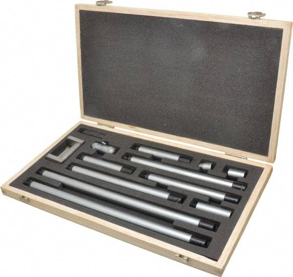 Fowler - 2 to 60", Satin Chrome Coated, Mechanical Inside Micrometer Set - 0.001" Graduation, Friction Thimble, Includes Fitted Case, Standard & Wrench - Apex Tool & Supply