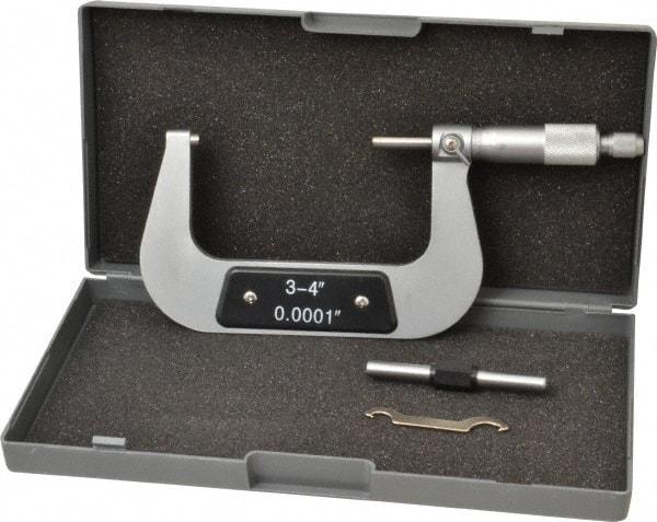 Value Collection - 3 to 4" Range, 0.0001" Graduation, Mechanical Outside Micrometer - Ratchet Stop Thimble - Apex Tool & Supply