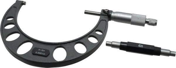 Value Collection - 4 to 5" Range, 0.0001" Graduation, Mechanical Outside Micrometer - Ratchet Stop Thimble - Apex Tool & Supply