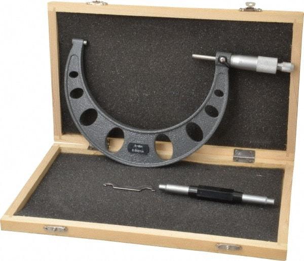 Value Collection - 5 to 6" Range, 0.0001" Graduation, Mechanical Outside Micrometer - Ratchet Stop Thimble - Apex Tool & Supply