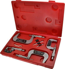 Value Collection - 0 to 4" Range, 4 Piece Mechanical Outside Micrometer Set - 0.0001" Graduation, 0.000160, 0.000200 Accuracy, Ratchet Stop Thimble, Carbide Tipped, Forged Steel (Frame) Face - Apex Tool & Supply