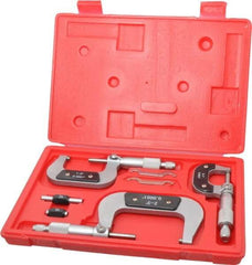 Value Collection - 0 to 3" Range, 3 Piece Mechanical Outside Micrometer Set - 0.0001" Graduation, 0.000160, 0.000200 Accuracy, Ratchet Stop Thimble, Carbide Tipped, Forged Steel (Frame) Face - Apex Tool & Supply