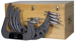 Value Collection - 6 to 12" Range, 6 Piece Mechanical Outside Micrometer Set - 0.0001" Graduation, 0.000280, 0.000320, 0.000360 Accuracy, Ratchet Stop Thimble, Carbide Tipped, Tubular Steel (Frame) Face - Apex Tool & Supply