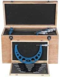 Fowler - 6 to 12" Range, 6 Piece Mechanical Outside Micrometer Set - 0.0001" Graduation, Ratchet Stop Thimble, Carbide Tipped Face - Apex Tool & Supply