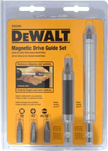 DeWALT - 7 Piece, Magnetic Drive Guide Set - #2, 1/4" Hex Drive, Phillips, Square, Slotted Point - Apex Tool & Supply