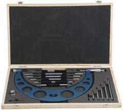 Fowler - Mechanical, 6 to 12 Inch Range, Carbide Face Interchangeable Anvil Micrometer - Ratchet Stop Thimble, 0.001 Inch Graduation, Includes Case and Standards - Apex Tool & Supply