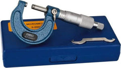 Fowler - Mechanical, 0 to 1 Inch Measurement, Baked Enamel Frame, Satin Chrome Graduations, Ball Anvil Micrometer - Accuracy up to 0.0001 Inch, 0.0001 Inch Graduation, Ratchet Stop Thimble - Apex Tool & Supply