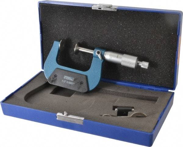 Fowler - 1 to 2 Inch, 0.001 Inch Graduation, Ratchet Stop Thimble, Mechanical Disc Micrometer - 0.00016 Inch Accuracy, 0.787 Inch Disc, 0.256 Inch Spindle - Apex Tool & Supply