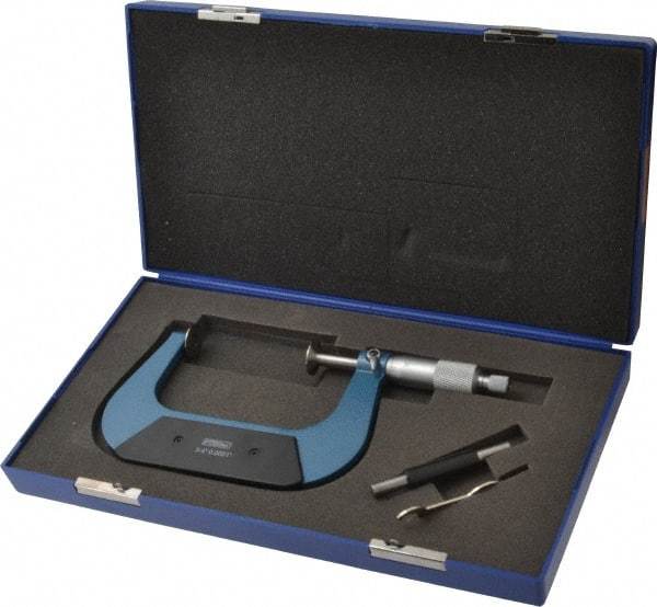 Fowler - 3 to 4 Inch, 0.001 Inch Graduation, Ratchet Stop Thimble, Mechanical Disc Micrometer - 0.00024 Inch Accuracy, 0.945 Inch Disc, 0.256 Inch Spindle - Apex Tool & Supply