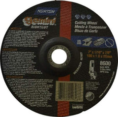 Norton - 7" Wheel Diam, 1/16" Wheel Thickness, 7/8" Arbor Hole, Type 27 Depressed Center Wheel - Aluminum Oxide, 8,600 Max RPM, Compatible with Angle Grinder - Apex Tool & Supply