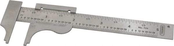 General - 0 to 4" Stainless Steel Vernier Caliper - 1/32 & 1/16" Graduation, 3/4" Jaw Depth, 0.03mm Accuracy - Apex Tool & Supply
