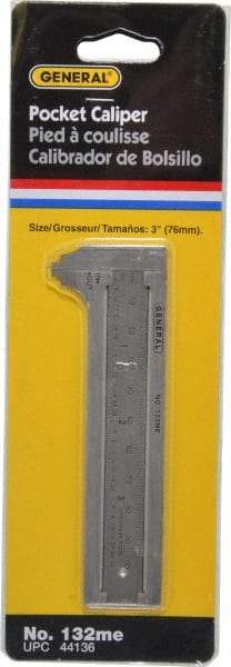 General - 0 to 3" Stainless Steel Vernier Caliper - 1/32" Graduation, 1/2" Jaw Depth, 0.03mm Accuracy - Apex Tool & Supply