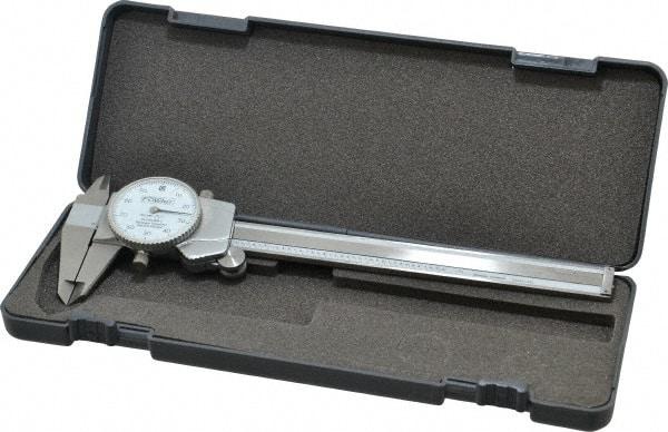 Fowler - 0" to 6" Range, 0.001" Graduation, 0.1" per Revolution, Dial Caliper - White Face, 1.6" Jaw Length - Apex Tool & Supply