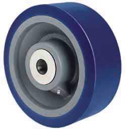 Hamilton - 8" Diam x 2" Wide, Polyurethane Mold on to Cast Iron Center Swivel Spring Loaded Caster - 620 Lb Capacity, Top Plate Mount, 4" x 5" Plate, Roller Bearing - Apex Tool & Supply