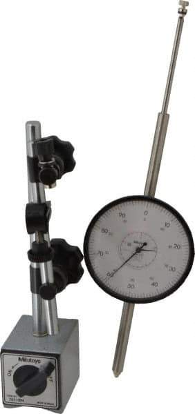 Mitutoyo - 0.001" Graduation, 0-100 Dial Reading, Indicator & Base Kit - 3.56" Dial Diam - Apex Tool & Supply