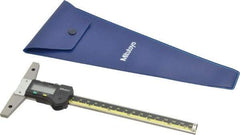 Mitutoyo - 0" to 6" Stainless Steel Electronic Depth Gage - 0.03mm Accuracy, 0.01mm Resolution, 4" Base Length - Apex Tool & Supply