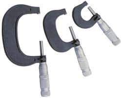 TESA Brown & Sharpe - 0 to 3" Range, 3 Piece Mechanical Outside Micrometer Set - 0.0001" Graduation, 4 & 5µm Accuracy, Friction Thimble, Carbide Tipped Face - Apex Tool & Supply