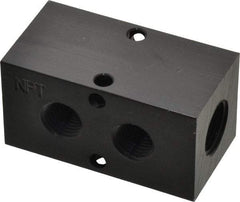Made in USA - 3/8" Inlet, 1/4" Outlet Manifold - 2.37" Long x 1-1/4" Wide x 1-1/4" High, 0.2" Mount Hole, 2 Inlet Ports, 2 Outlet Ports - Apex Tool & Supply