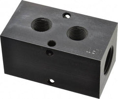 Made in USA - 1/2" Inlet, 1/4" Outlet Manifold - 2-3/4" Long x 1-1/2" Wide x 1-1/2" High, 0.2" Mount Hole, 2 Inlet Ports, 2 Outlet Ports - Apex Tool & Supply