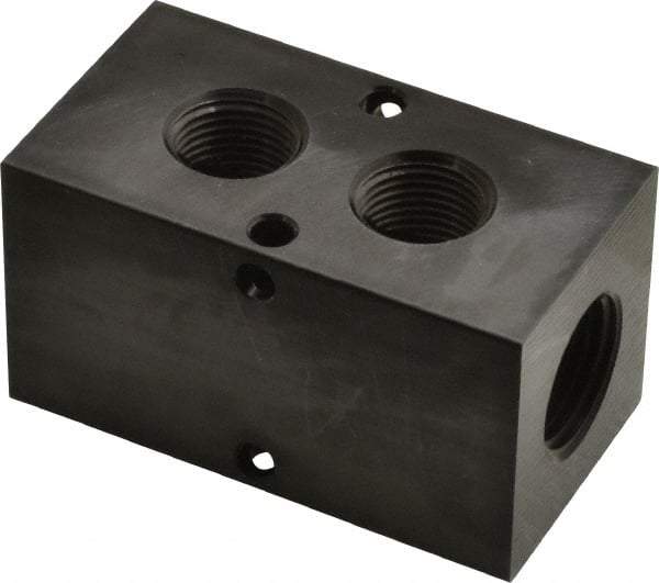 Made in USA - 1/2" Inlet, 3/8" Outlet Manifold - 2-3/4" Long x 1-1/2" Wide x 1-1/2" High, 0.2" Mount Hole, 2 Inlet Ports, 2 Outlet Ports - Apex Tool & Supply