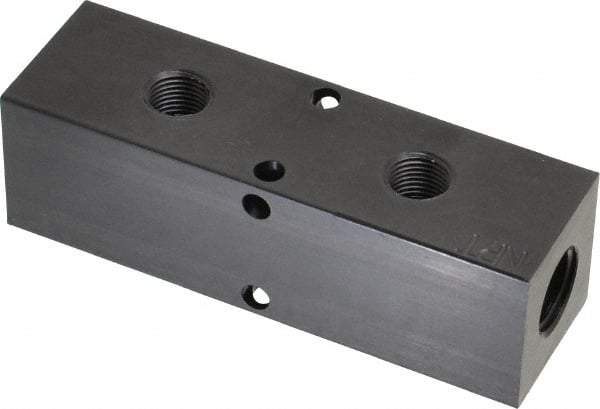 Made in USA - 1/4" Inlet, 1/8" Outlet Manifold - 3-1/4" Long x 1" Wide x 1" High, 0.17" Mount Hole, 2 Inlet Ports, 2 Outlet Ports - Apex Tool & Supply