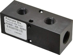 Made in USA - 3/8" Inlet, 1/4" Outlet Manifold - 3-1/4" Long x 1-1/4" Wide x 1-1/4" High, 0.2" Mount Hole, 2 Inlet Ports, 2 Outlet Ports - Apex Tool & Supply