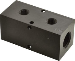 Made in USA - 1/2" Inlet, 1/4" Outlet Manifold - 3-1/4" Long x 1-1/2" Wide x 1-1/2" High, 0.2" Mount Hole, 2 Inlet Ports, 2 Outlet Ports - Apex Tool & Supply