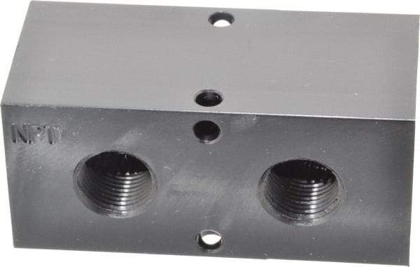 Made in USA - 1/2" Inlet, 3/8" Outlet Manifold - 3-1/4" Long x 1-1/2" Wide x 1-1/2" High, 0.2" Mount Hole, 2 Inlet Ports, 2 Outlet Ports - Apex Tool & Supply