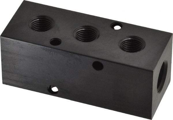 Made in USA - 1/4" Inlet, 1/8" Outlet Manifold - 2-1/2" Long x 1" Wide x 1" High, 0.17" Mount Hole, 2 Inlet Ports, 3 Outlet Ports - Apex Tool & Supply