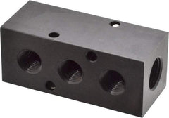 Made in USA - 3/8" Inlet, 1/4" Outlet Manifold - 3-1/4" Long x 1-1/4" Wide x 1-1/4" High, 0.2" Mount Hole, 2 Inlet Ports, 3 Outlet Ports - Apex Tool & Supply
