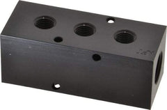 Made in USA - 1/2" Inlet, 1/4" Outlet Manifold - 3-3/4" Long x 1-1/2" Wide x 1-1/2" High, 0.2" Mount Hole, 2 Inlet Ports, 3 Outlet Ports - Apex Tool & Supply
